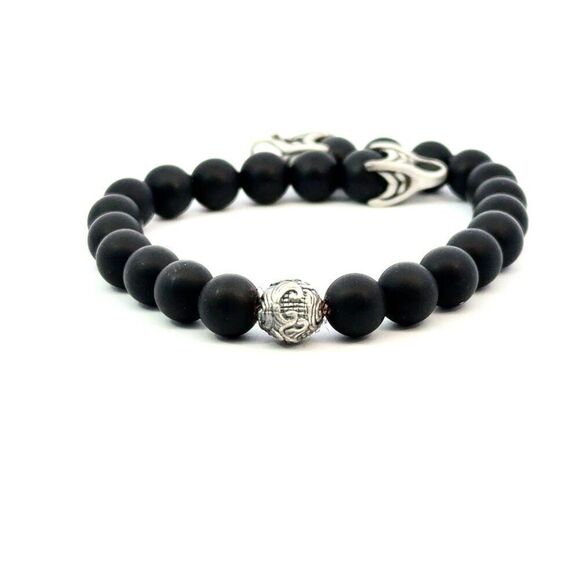 David Yurman Estate Matte Onyx Carved Prayer Beads Bracelet 8.5" Silver DY533 - Picture 4 of 12